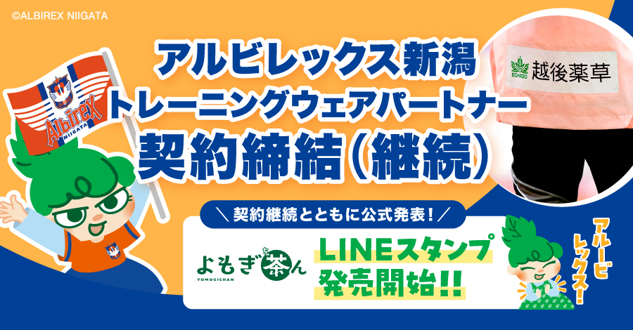 アルビレックス新潟 トレーニングウェアパートナー契約締結（継続）&「よもぎ茶ん」LINEスタンプ新発売！